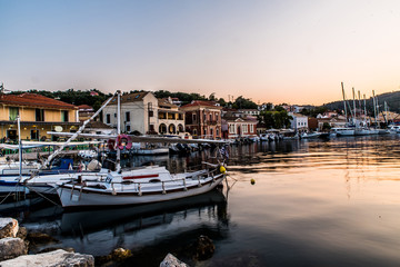 Fototapeta premium Paxoi port Gaios at sunset on a summer day, Ionian islands, Greece