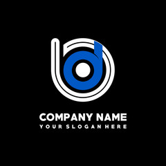Initial lowercase letter BD, linked circle outline logo elegant, color white, blue on black background
