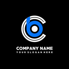 Initial lowercase letter CB, linked circle outline logo elegant, color white, blue on black background