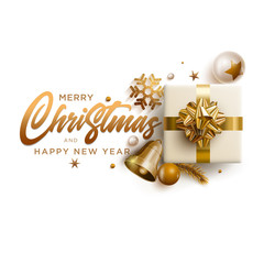 Merry Christmas and New Year greeting card design.