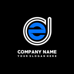 Initial lowercase letter DZ, linked circle outline logo elegant, color white, blue on black background