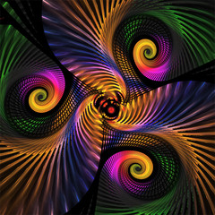 Digital computer fractal art abstract fractals, colorful spiral mosaic