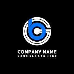 Initial lowercase letter GB, linked circle outline logo elegant, color white, blue on black background
