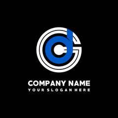 Initial lowercase letter GD, linked circle outline logo elegant, color white, blue on black background