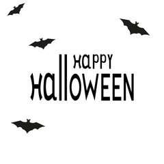 Happy Halloween text logo cartoon vampire and bats