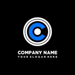 Initial lowercase letter OC, linked circle outline logo elegant, color white, blue on black background
