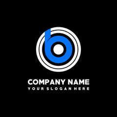 Initial lowercase letter OB, linked circle outline logo elegant, color white, blue on black background
