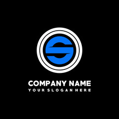 Initial lowercase letter OS, linked circle outline logo elegant, color white, blue on black background