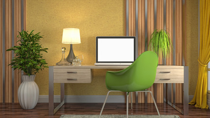 Computer on office table. 3d illustration