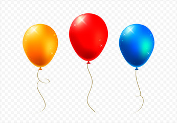 Set of Realistic Isolated Colorful Balloons on White Background