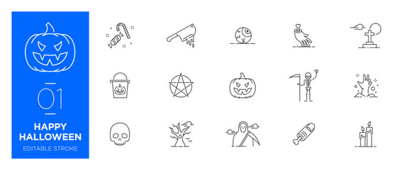 Set of Happy Halloween line icons - Modern icons	