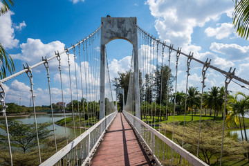 The metal rope bridge