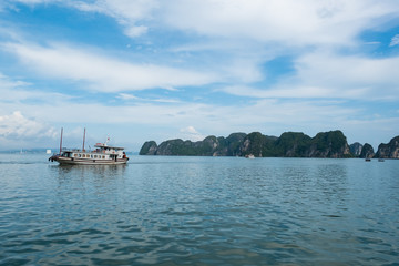 Tourist boat in the Halong Bay, World Heritage