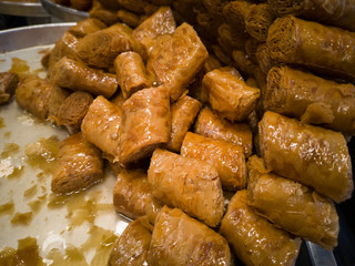 very tasty Turkish sweets close up