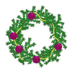 festive wreath with purple Christmas toys and beads