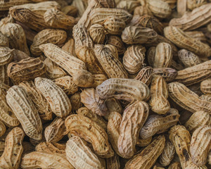 Fototapeta premium Pile of Streamed peanuts in bamboo basket,Traditional snacks