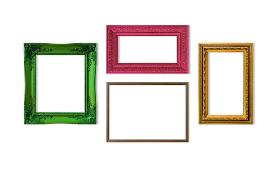 set of frames isolated on white wall