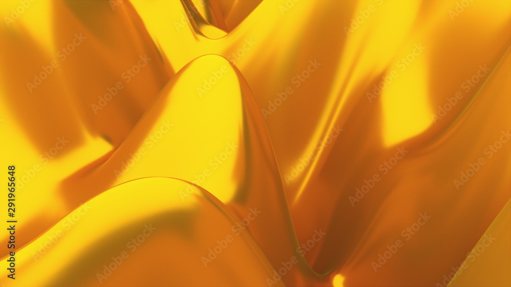 Poster computer generated modern animation of bubbling golden liquid with high waves, 3d rendering abstract