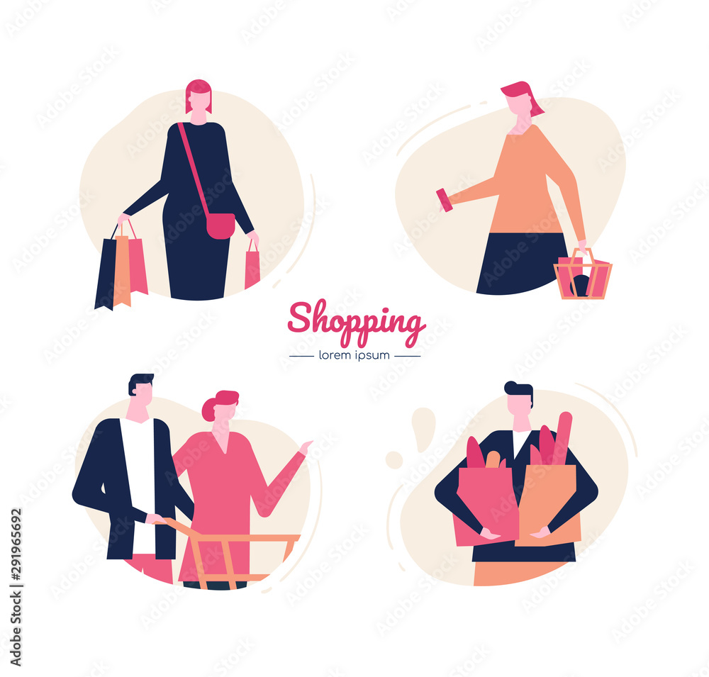 Poster shopping - flat design style vector characters set