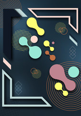 Abstract fluid and modern elements, molecules, geometric frame. Dynamic color shapes and lines. Trendy template for cover design for brochures, web banners, flyers or posters.