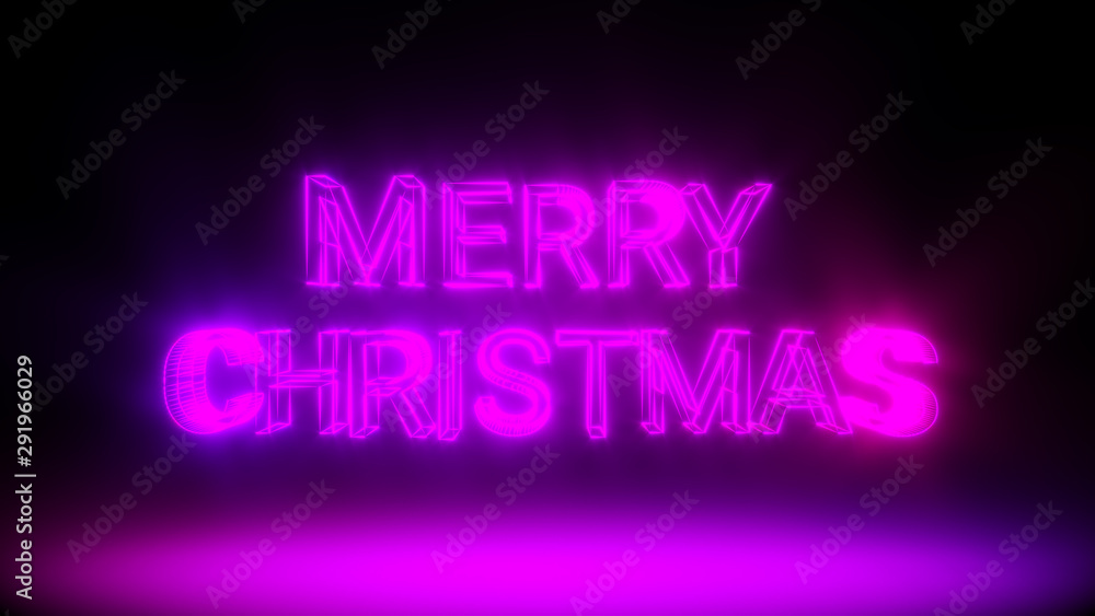 Poster merry christmas neon text. 3d rendering backdrop, computer generated text for holiday design.