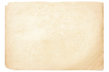 Isolated old brown worn out ripped yellow background paper texture with stain 