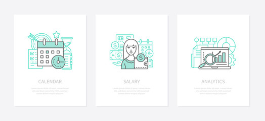 Wage calculation - line design style icons set