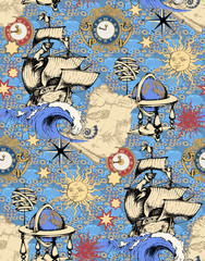 Fototapeta na wymiar Pattern of sea voyages. Vector illustration. Suitable for fabric, wrapping paper and the like