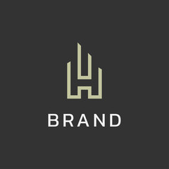 Letter H building logo icon design minimalist style illustration. creative simple apartment vector symbol logotype