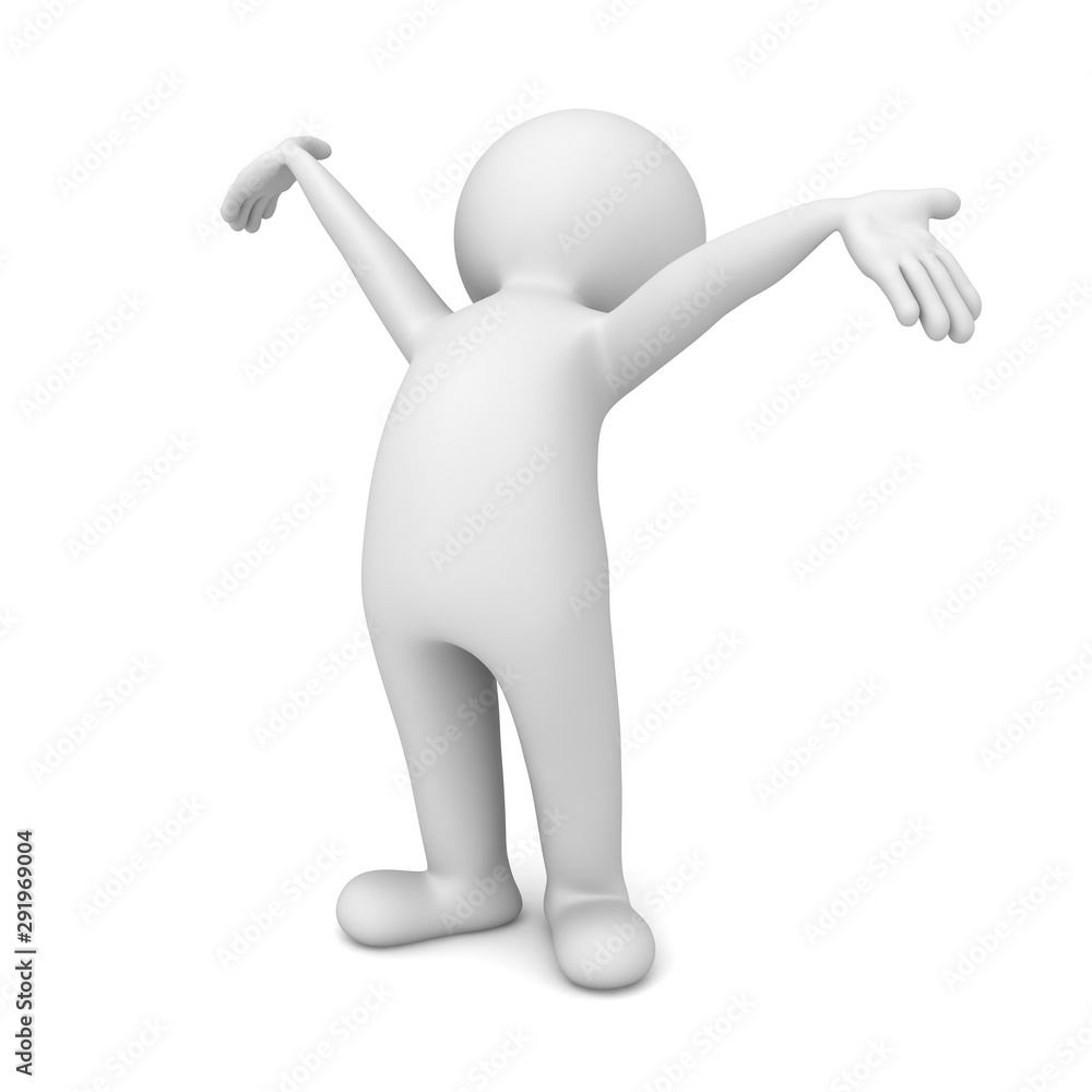 Aufkleber joyful 3d man standing with arms wide open feeling free isolated over white background 3d rendering