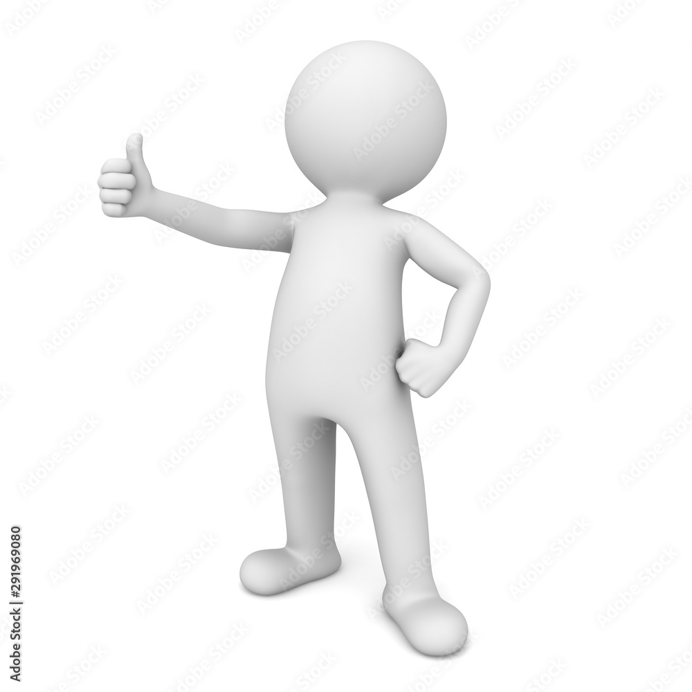 Aufkleber 3d man showing thumbs up sign isolated over white background 3d rendering