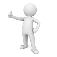 3d man showing thumbs up sign isolated over white background 3D rendering