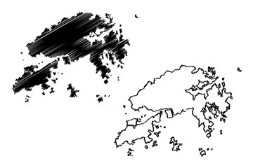 New Territories region (Hong Kong Special Administrative Region of the People's Republic of China, Hong Kong SAR) map vector illustration, scribble sketch New Territories map....