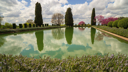 Fototapeta premium The wide Pecile pool and vast pond of Villa Adriana or Hadrian s Villa archaeological site in Tivoli - Rome province- Lazio region- Italy