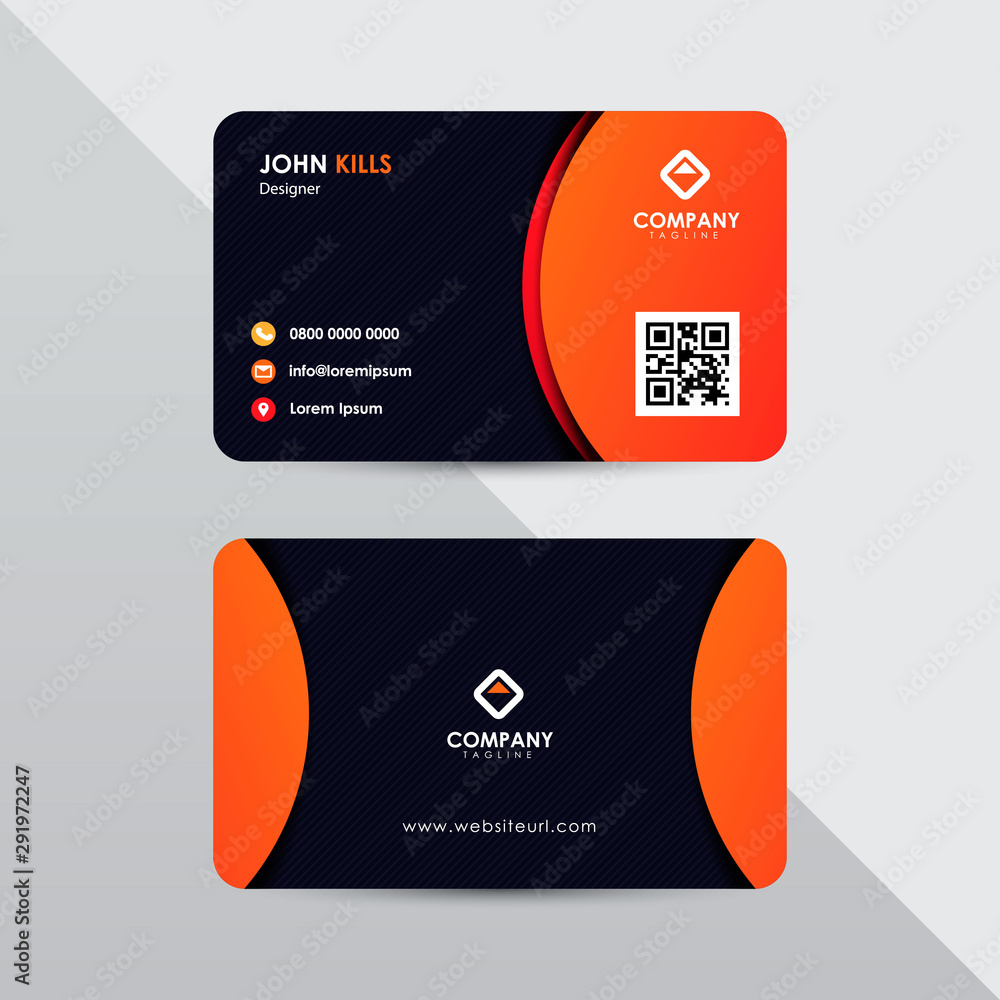 Poster Modern business card design template. Red and orange color element clean composition.