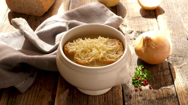 onion soup with bread and gruyere