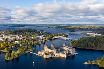 Fototapeta premium City Savonlinna bird's eye view, view of the castle Olavinlinna.