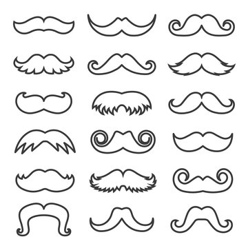 set of mustaches vector line icon