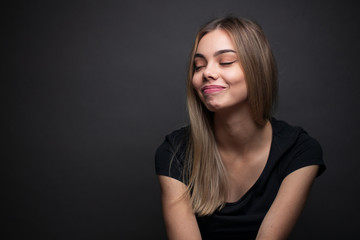 Sexy woman or girl wearing white blank t-shirt laughing