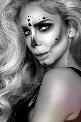Sexy witch with Halloween skeleton make up - Image