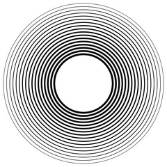Concentric, radial circle pattern. Radiating spiral. Vortex lines. Rays, beams burst design element. Simple round geometric shape. Merging vortex, ripple lines. Converging rings geometric illustration