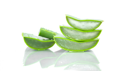 Aloe vera fresh leaf and slice Aloe Vera on white background