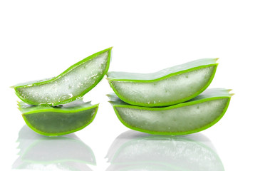 Aloe vera fresh leaf and slice Aloe Vera on white background