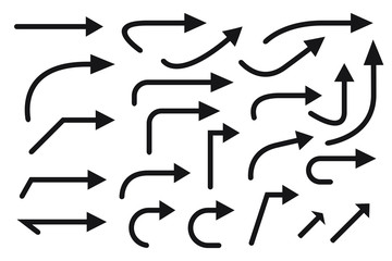 Set of vector curved arrows. Collection of pointers.