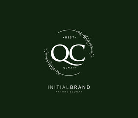 Q C QC Beauty vector initial logo, handwriting logo of initial signature, wedding, fashion, jewerly, boutique, floral and botanical with creative template for any company or business.