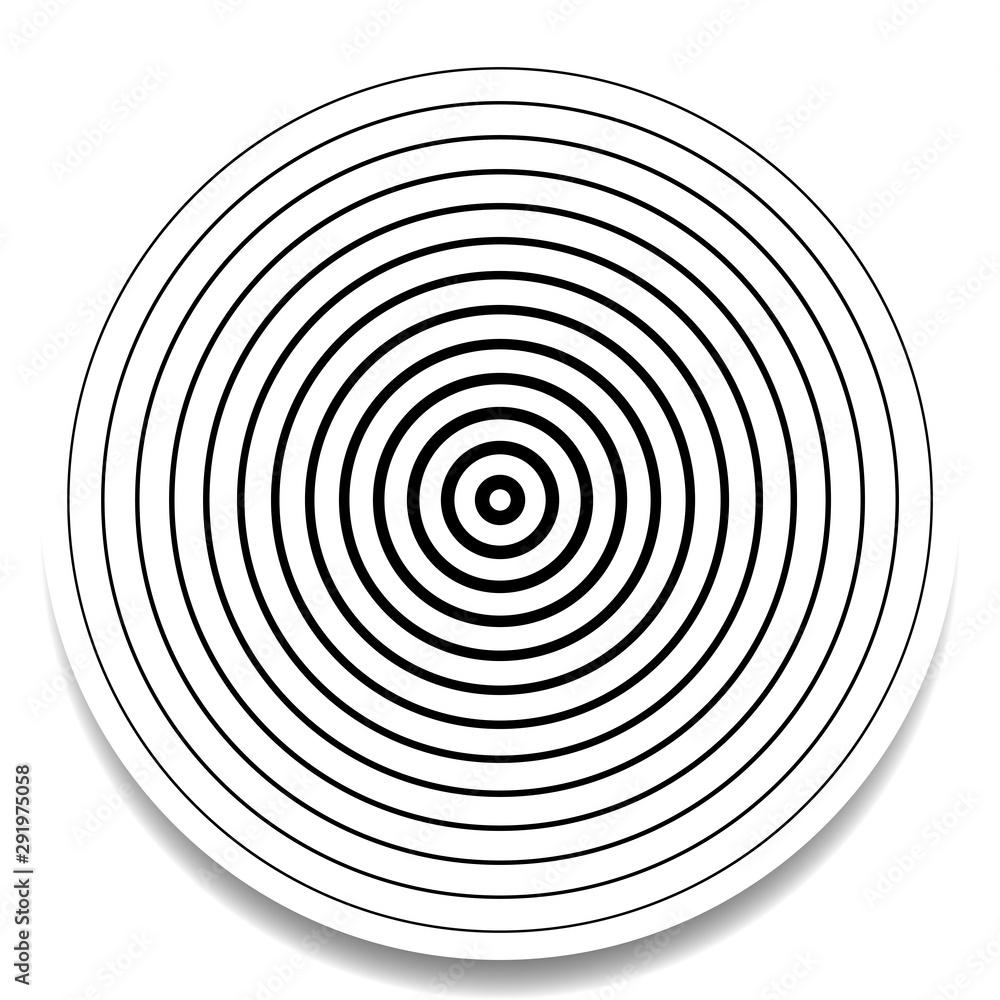 Fototapete Radial circles design element. Expanding, converging circle lines from the center, epicenter. Convergence, emission, orbit concepts. Radiating lines geometric element