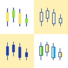 Candlestick chart icon set in flat and line style