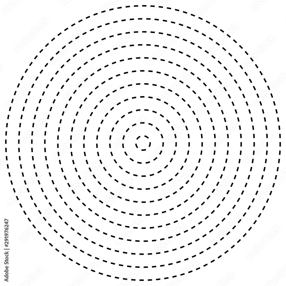 Aufkleber radial dashed line circles. gap lines circular, concentric element. periodic, infrequent lined circl