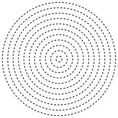 Radial dashed line circles. gap lines Circular, concentric element. Periodic, infrequent lined circles. ripple, emission, vortex and cycle, radiation element. Irregular lines circular geometric circle