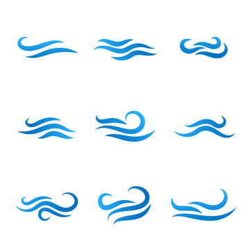 Blue sea waves in different styles object isolated on a white background